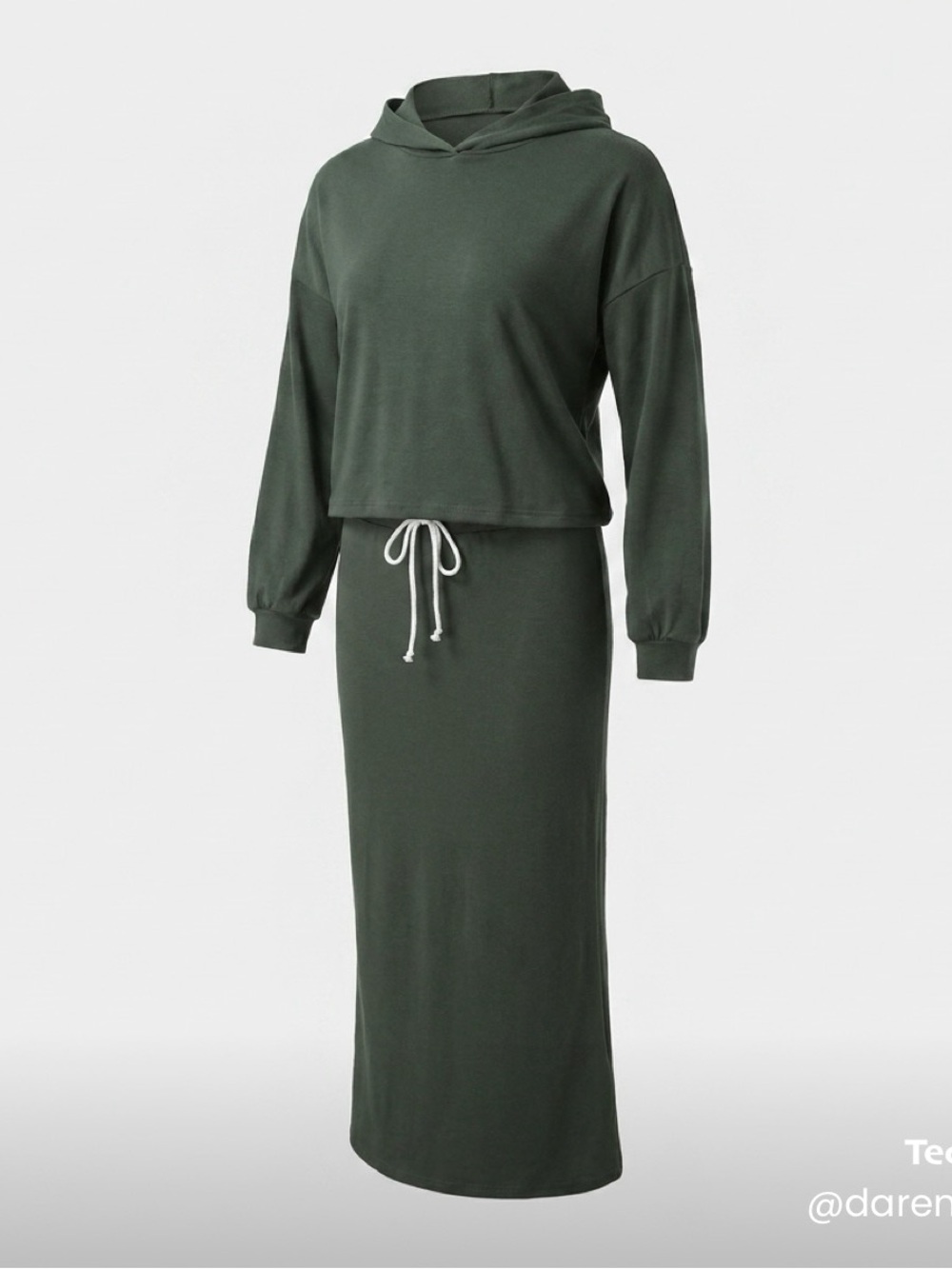 Casual Olive Green Maxi Skirt with Drawstring Waist